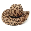 Classic western leopard print cowboy hat with black studded leather band on white background - M (56-58cm) / Leopard Print