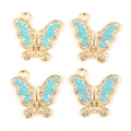 Detailed view of sky blue enamel butterfly charms with gold base and white rhinestones - KC Gold - Blue