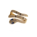Detail of snake ring in gold finish with blue gemstone eyes and clear zircon stones - Gold Snake Colorful Zirconia Blue Eye Style (A-CR0239)