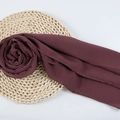 Premium dark red chiffon hijab scarf with pearls on elegant woven straw mat - 85