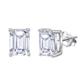 Elegant S925 sterling silver stud earrings with emerald cut moissanite in silver finish - 6X8mm / Emerald Cut-Silver