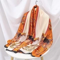 Elegant orange silk scarf with vintage equestrian horse print and black rolled edges - ZS159-02 - Orange