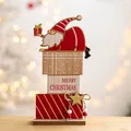 Wooden Santa Claus chimney decoration with Merry Christmas text, 25cm festive desk ornament - Chimney Santa