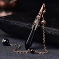 Natural obsidian hexagonal prism pendant necklace with vintage copper finish flower detail - Antique Bronze Black Agate
