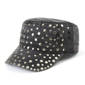 Gewassen zwarte denim militaire pet met gouden studs en ademende ventilatiegaten - Volwassene (55-60cm) / Zwart