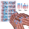 Details des 144er-Sets blau-rosa Kunstnägel für Finger und Zehen in einer Aufbewahrungsbox - Blau Rosa Farblock Französisches Set (03)