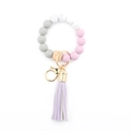 Portachiavi a bracciale in silicone e legno di faggio con perle marmo e nappa viola - 2 Viola Chiaro