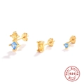 Three-piece S925 sterling silver earring set with yellow and blue cz stones in gold finish - Three-Piece Set / Gold - Blue and Yellow Zirconia