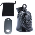 Black stainless steel motorcycle gremlin bell with heart wings and velvet pouch set - Black (With Mounting Piece & Velvet Bag)
