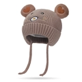Winter brown knit baby trapper hat with cute animal bear ears and chin strap ties - One Size / Deep Beige