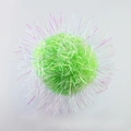 Macro detail of 6cm crinkle paper cat toy ball with green core and glossy pink tinsel - Fruit Green + Iridescent