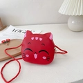 Lindo bolso bandolera redondo de gato rojo en PU para niñas con correa tejida - Rojo