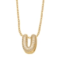 Gold plated necklace with iced out white zircon letter U pendant for women - Letter V