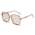Chic oversized square sunglasses in transparent tea brown with gold chain detail - Clear Brown