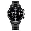 Classic black stainless steel men's watch with three sub-dials and calendar feature - Black Dial Silver Tone Black Band (Flat Fork)
