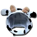 Plush cow-themed pet headpiece with horn detail and adjustable velcro strap for small dogs - Cow