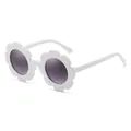 White flower shaped kids sunglasses with purple gradient lenses for UV protection - Kids / C10 Matte White Frame Grey Lens
