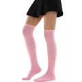 Pink thigh-high stockings with triple stripes and ribbed top for women's dance wear - L (Height 52cm) / Pink
