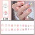 Star and rainbow gradient press-on nail kit with pink base and blue stars decor - Light Pink Gradient French Sky Blue Pentagram Style (D-139) / 24 Pcs/Set