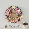 30cm Christmas wreath with LED lights, pink bows and ornaments for festive decor - 30cm Pink Wreath With Lights