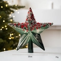 Puntale per albero di Natale verde scuro da 20cm con paillettes rosse e perle argento - Verde Loto Perlato