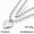 Silver stainless steel heart pendant necklace with 6mm bead chain and lobster clasp closure - Steel Color Necklace (KN234440-Z)