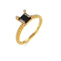 Macro shot of 18K gold plated twisted band ring with square black zircon and white stones - US 8 / Gold/Black