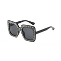Square oversized black sunglasses for women featuring sparkling silver rhinestone frames - Black Frame Black Grey Lens