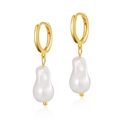 Pendientes de aro en latón chapado en oro de 18K con perlas barrocas para mujer - Oro de 18K