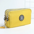 Bright yellow triple zipper washed denim coin purse and multi-layer organizer bag - Medium / Yellow