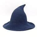 Detailed close-up of dark blue knit witch hat with pointed crown and soft texture - One Size / Navy Blue