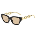 Fashion cat-eye sunglasses with black frames and decorative gold chain temples - Black Frame Tea Lens