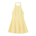 Pale yellow halter neck sleeveless dress with elegant pleated wave hem on white background - XS / Yellow