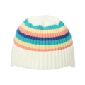 Bunte Regenbogen-Strickmütze für Kinder mit breitem Umschlag für warme Wintertage - Weiß