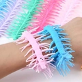 Pink and blue stretchy caterpillar fidget bracelets in soft elastic TPR material - Centipede Stretch Toy