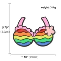 Rainbow striped bikini enamel pin with pink flower detail and 2.8cm width specs - Rainbow Bikini Top Style (A00487)