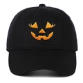 Berretto da baseball in cotone nero di Halloween con ricamo a zucca arancione - Regolabile / Nero