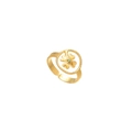 Adjustable golden clover ring with green stone inlay and elegant leaf design - Gold-Green (R303282)