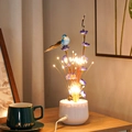 LED bird flower lamp with white ceramic base and warm white USB fairy lights - Blueberry & Blue Bird