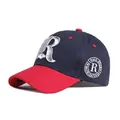 Navy blue and red baseball cap with 3D letter R embroidery and side circular patch - Adjustable / Navy & Red