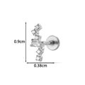 Titanium flat back stud with rectangular and round clear zircons in silver finish - Silver Curved Cluster Style (T2583-8#Silver)