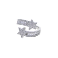 Verstellbarer silberner offener Ring mit Doppelstern-Design und Zirkonia-Einlage - Silber Doppelstern-Stil (R225)