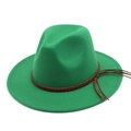 Close-up of emerald green wool felt fedora with a dark brown braided leather tassel band - M (56-58cm) / Grass Green
