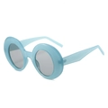 Fashionable round light blue sunglasses with thick frames and dark grey lenses for women - Blue Frame Grey Lens