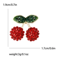 Broche cerise mignonne en émail rouge et vert avec base en alliage doré - Rouge
