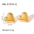 18K gold plated heart stud earrings for women, 2.1cm size in minimalist chic style - 3D Inflated Heart Style (NB-E1076-G)