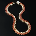 Collana cubana dorata 15mm con diamanti zircone rossi e bianchi su fondo nero riflettente - 20 Pollici / Oro (Gemma Rossa)
