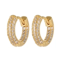 Pendientes de aro chapados en oro de 18K con circonitas cúbicas brillantes engastadas - Pequeño Aro Dorado con Pavé (E463)