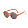 Foldable orange round frame kids sunglasses with UV protection and dark grey lenses - Red Frame Grey Lens