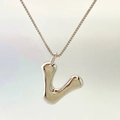 Balloon style letter V pendant necklace in polished silver finish with box chain - Letter V / Silver